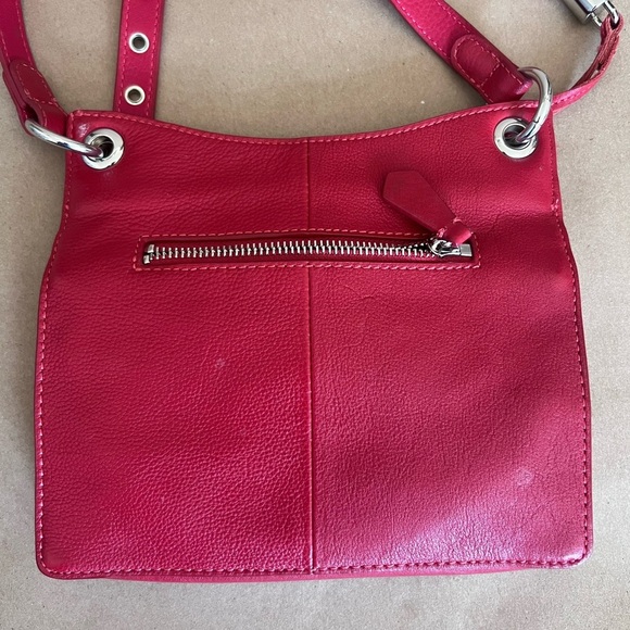 Clements Ribeiro Red Genuine Pebbled Leather Silver Hardware Crossbody Bag - Picture 7 of 11